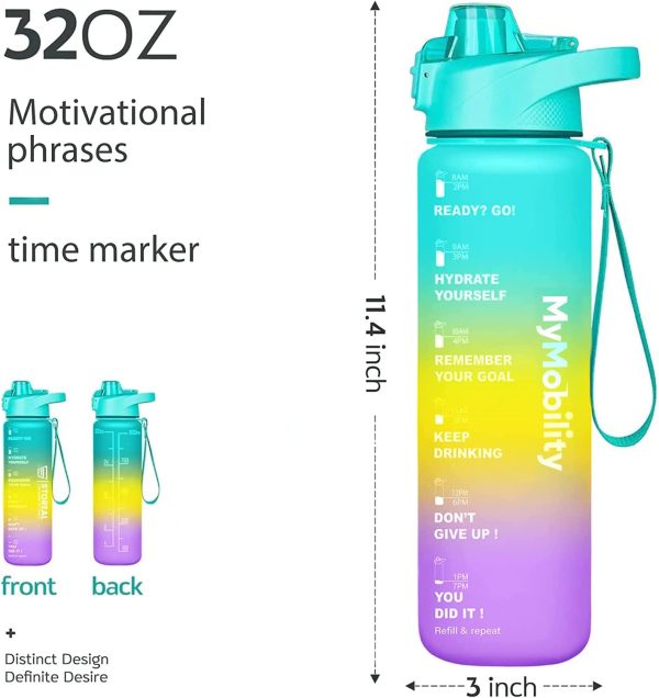 32oz Motivational Water Bottle with Time Marker & Strainer